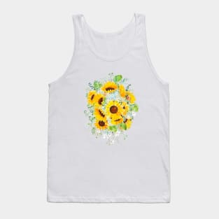 yellow sunflower blue hydrangea white orchid arrangement ink and watercolor Tank Top